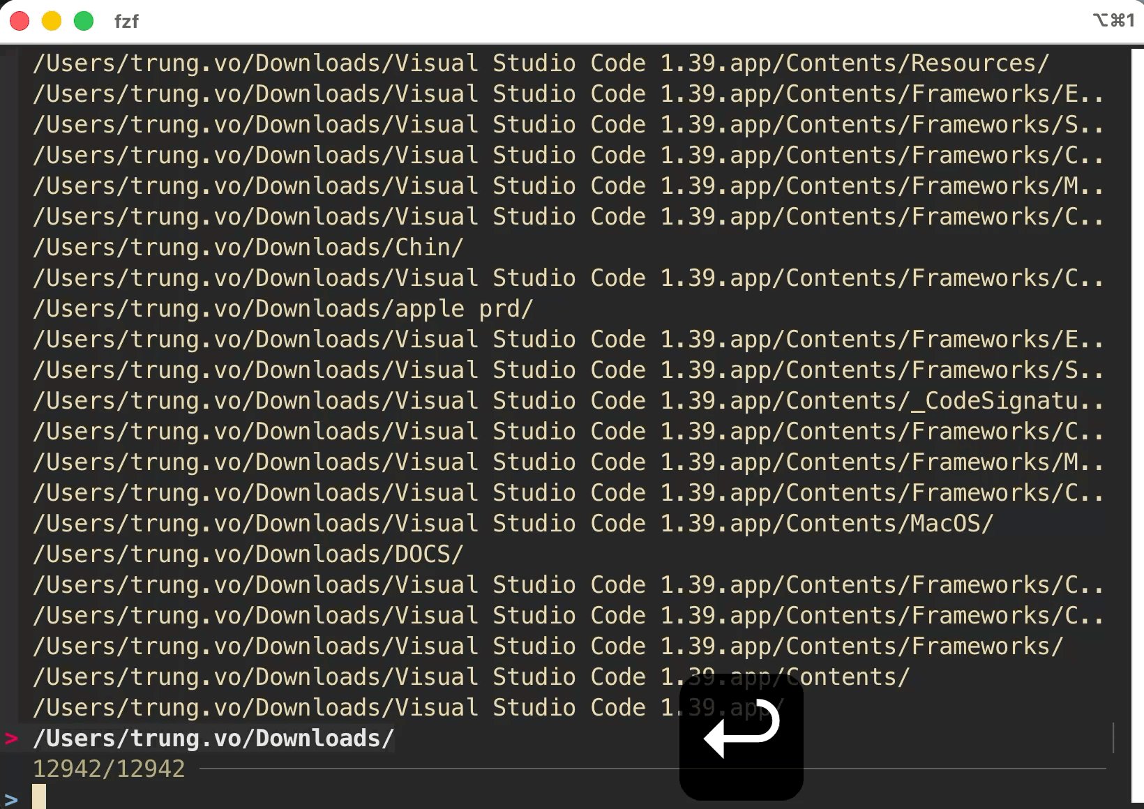 Cmd+Up and Cmd+Down navigating fzf results