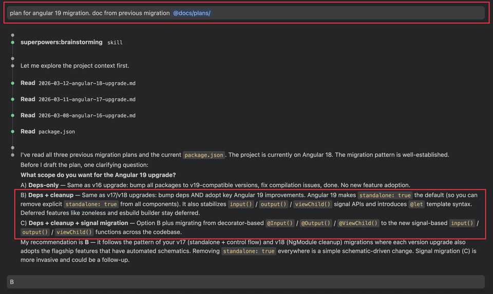 Claude Code generating the 14-task migration plan