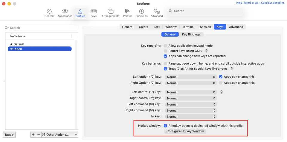 Configuring the hotkey shortcut