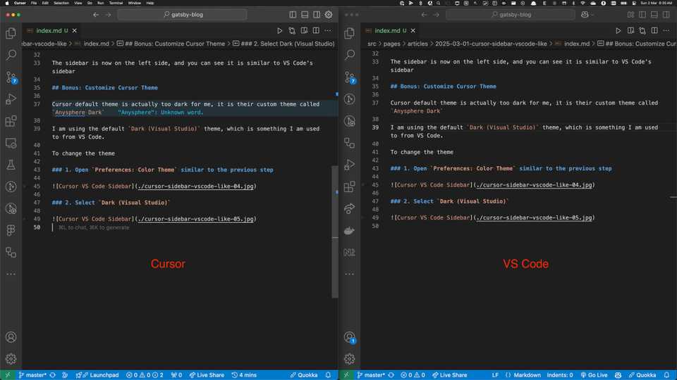 Cursor VS Code Sidebar