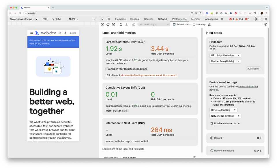 LCP in Chrome DevTools